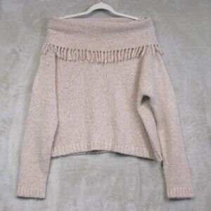New Brochu Walker Lewes Beige Knit Off The Shoulder Fringe Sweater Sz L ($528)